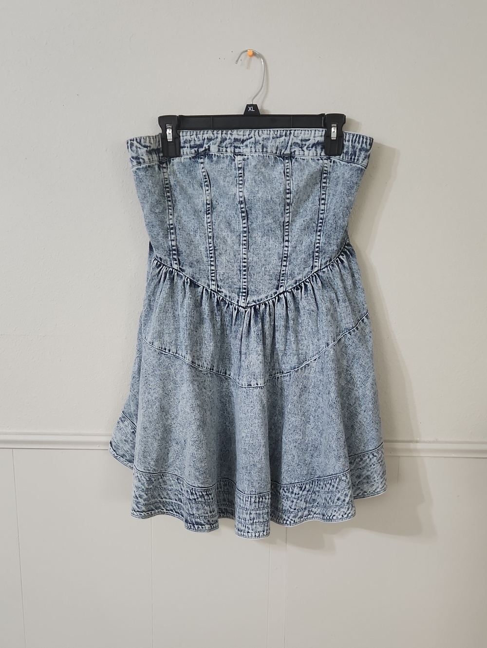 Free People Light Blue Acid-Wash Strapless Skater Skirt